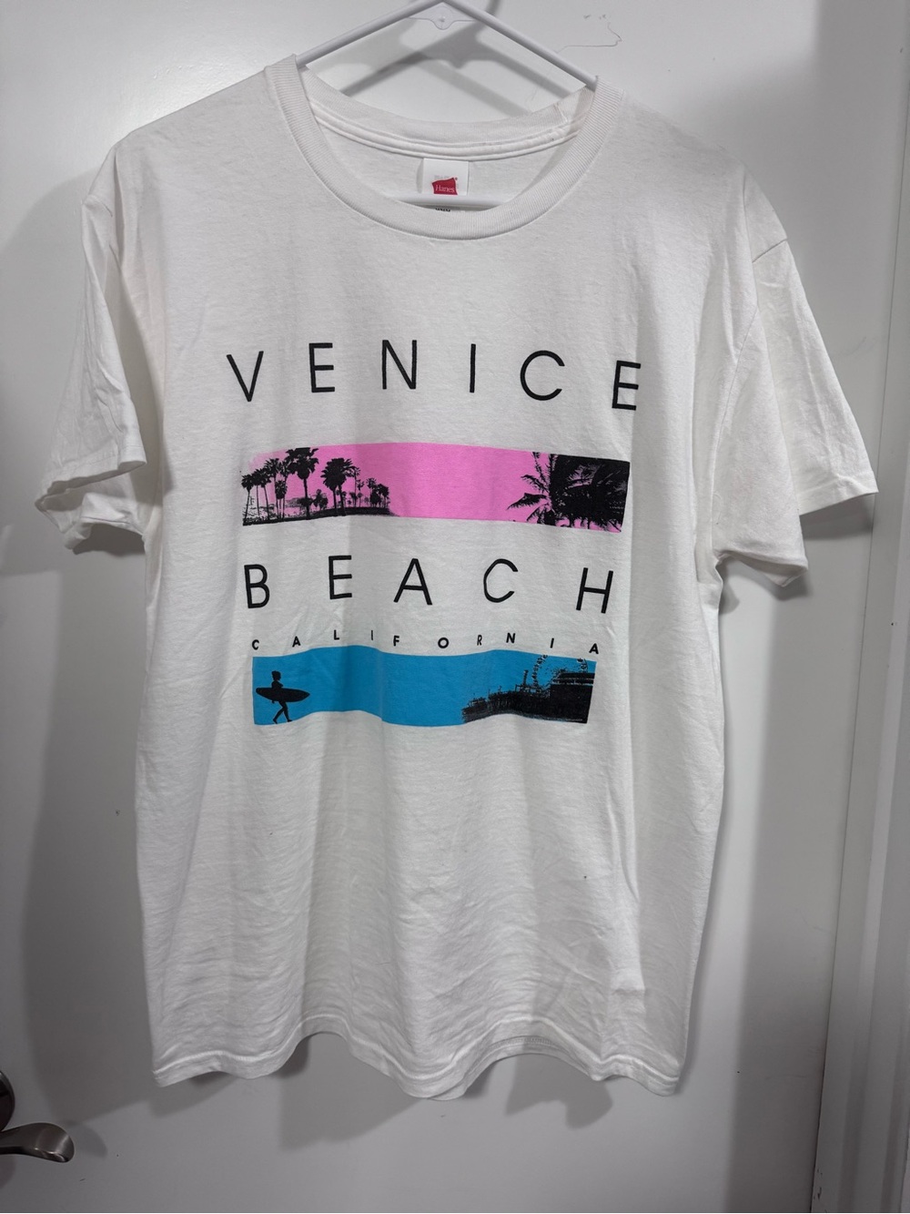 NWOT Venice Beach Graphic T-Shirt - White with Pink & Blue Accents